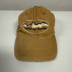 Jackson Hole WY Wyoming Mountains Distressed Tan Baseball Hat Cap Adjustable OS